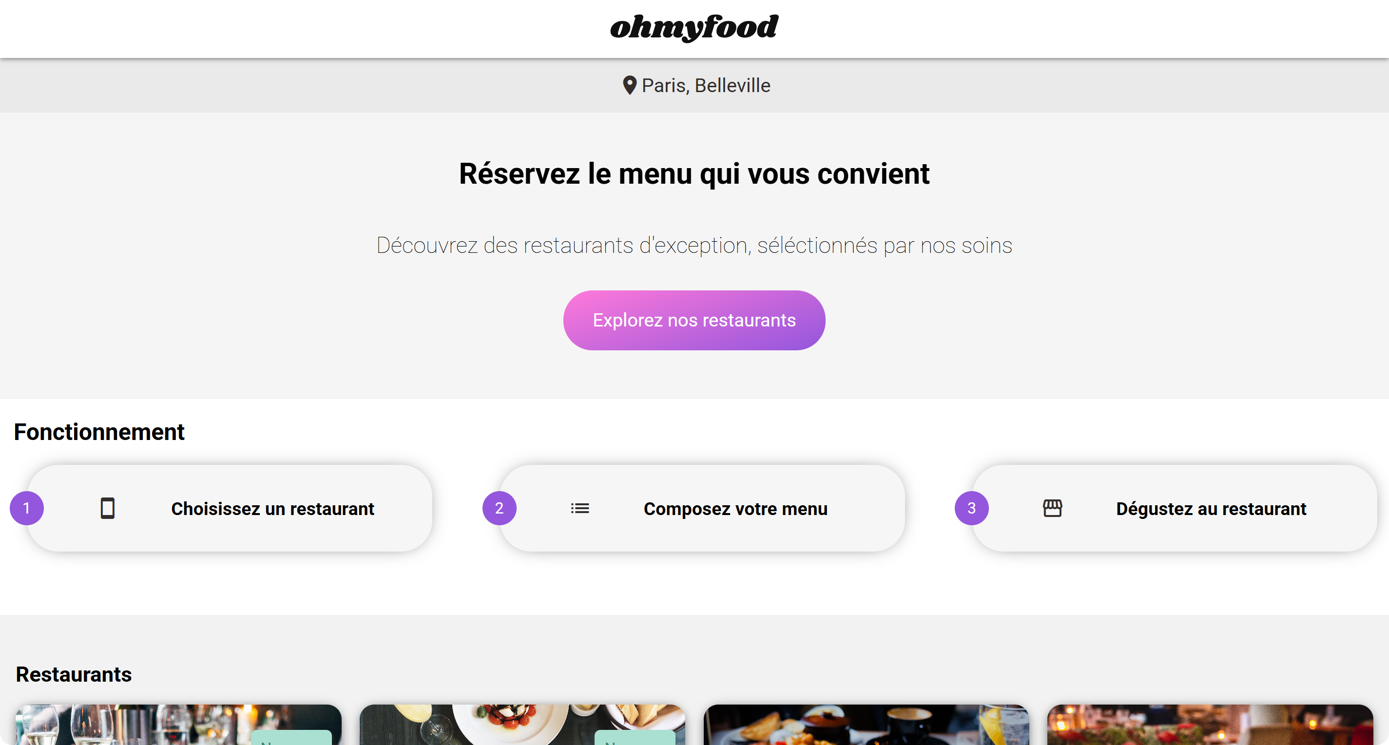 Aperçu du projet Ohmyfood
